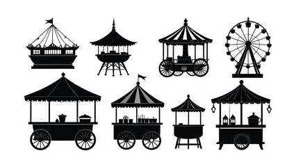 Obraz premium Black silhouettes of amusement park rides.