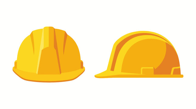 Two yellow construction helmets represented in a clean and minimalistic style, symbolizing safety and professionalism in the construction and engineering industry.