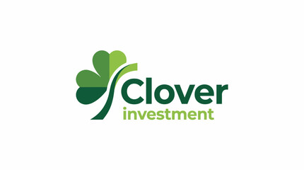 Fototapeta premium A modern logo design for Clover Investment showcasing green shades and a four-leaf clover symbolizing growth, prosperity, and financial success in a sleek visual format.
