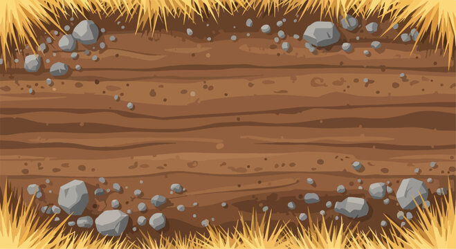 Cartoon Dirt Road Path with Rocks and Grass Vector