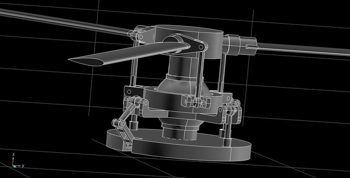Computer 3d modeling movements of helicopter blades using a computer-aided design system.
An aircraft mechanical part isolated on
black background.