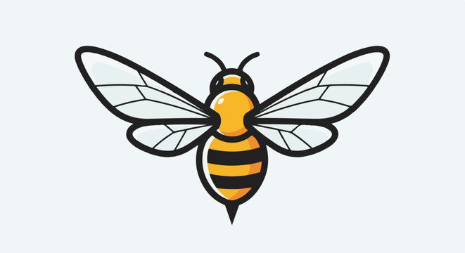 Stylized yellow and black striped insect with transparent wings