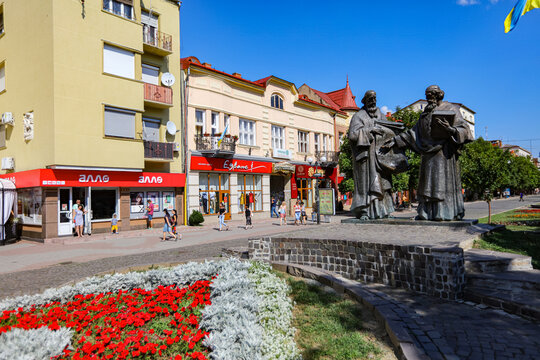 Monument to Saints Cyril and Methodius in Mukachevo city center
