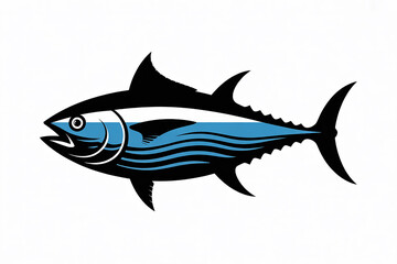 Obraz premium Dynamic vector illustration of a majestic tuna fish in profile, adorned with abstract blue wave patterns, symbolizing aquatic life, strength, and ocean bounty