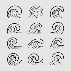 Fototapeta premium Wave Icon Set in Black and White