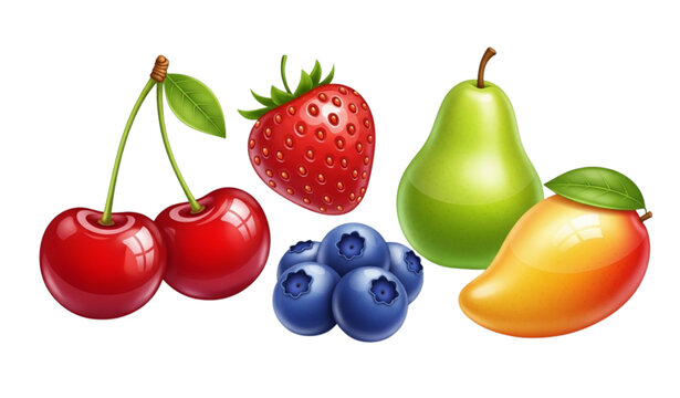Casino fruit icon set vector glossy slot game symbols cherry strawberry