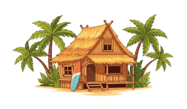 Beach shack vector tropical surf bungalow hawaiian hut summer island