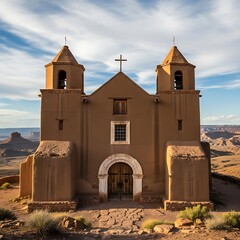 Fototapeta premium Historic Adobe Church in Desert Landscape.