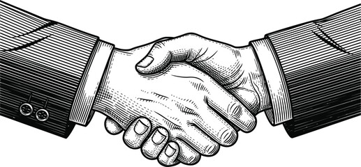 Vintage woodcut handshake illustration symbol of business partnership agreement. © The king of vectors