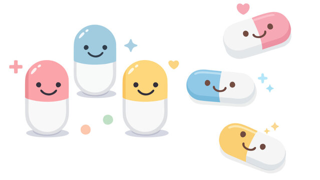Laughter as Medicine Concept with Smiley Capsules and Wellness Illustration