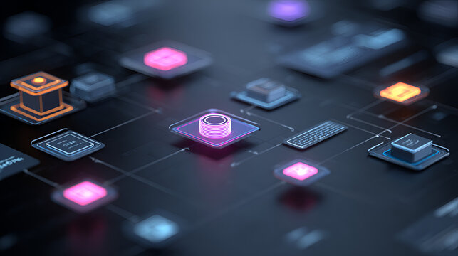 AI workflow automation artificial intelligence agent software interface nodes triggers data tool dashboard coding icon flow process database technology 3d rendering. Stock Illustration 