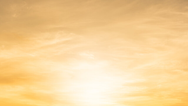 Yellow Sky, Sunset sky clouds in the Autumn Evening with Orange, Yellow sunlight, Horizon nature Golden hour Warm morning sunrise sky Background