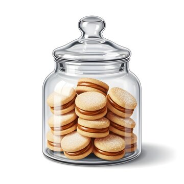 Mini Alfajores Cookies in Glass Jar with Lid Realistic Vector Illustration
