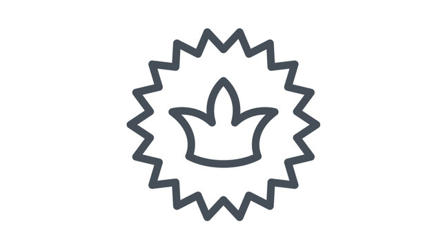 Premium quality crown badge vector icon illustration. Minimalist black line art of a royal crown inside a jagged starburst seal symbol, representing excellence, luxury, and top-tier status.