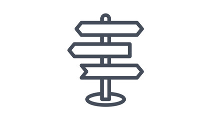 Directional Signpost Vector Icon Illustration. Minimalist black line art symbol of a wooden sign post with three arrow pointers for navigation, travel, guidance, and decision-making concepts. © Usman