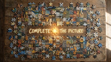 Fototapeta premium Scattered Puzzle Pieces View From Above