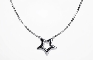 Minimalist star pendant jewelry featuring elegant chain design, modern accessories isolated on white background. Stylish, trendy, decorative, practical fashion item for gift and collection use