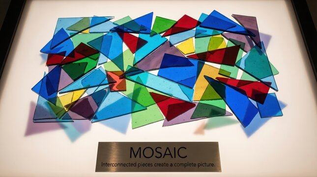 Structured alignment of transparent glass art mosaic s1