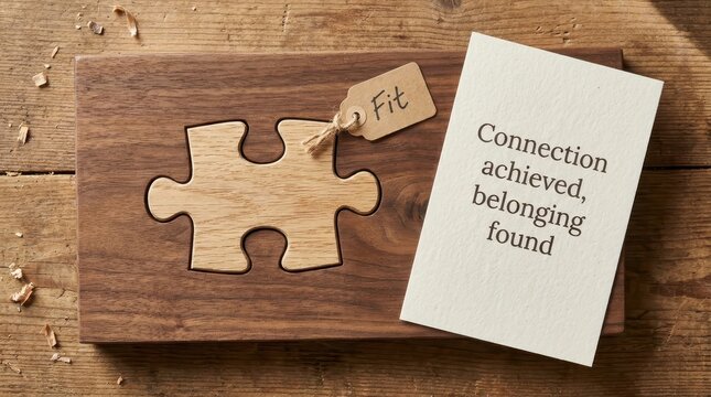 Precisely Cut Wooden Puzzle Piece Flat Lay with Fit Tag