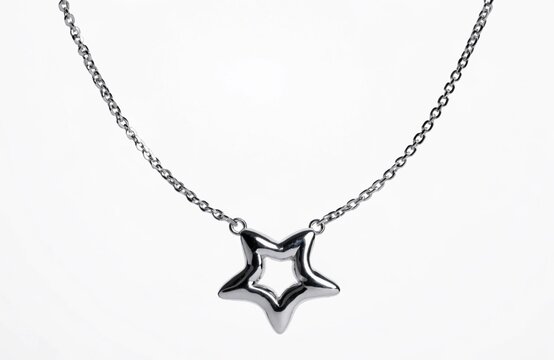 Minimalist star pendant jewelry featuring elegant chain design, modern accessories isolated on white background. Stylish, trendy, decorative, practical fashion item for gift and collection use