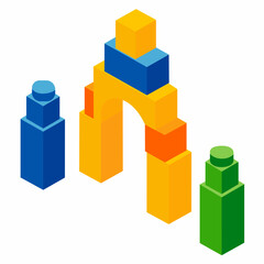 Fototapeta premium Colorful plastic building blocks stacked together in an arch shape formation