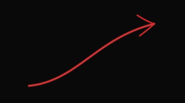 Hand drawn red marker arrow graphic animation draws an upward curve to signify financial growth or directional focus in cinematic video editing.