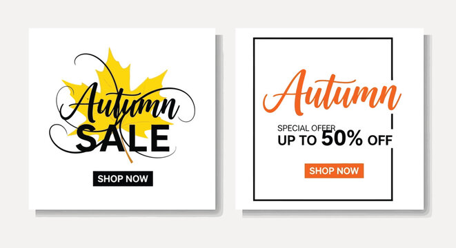 Autumn sale, discount, vector labels, seasonal badges