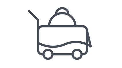 Minimalist black vector icon illustration of a food service cart or room service trolley with a cloche food cover, perfect for restaurant, hotel dining, catering, and hospitality graphics. © Amna