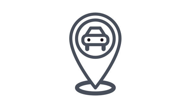 Car location pin vector icon illustration, minimalist GPS navigation map marker for vehicle tracking and parking spot identification, automotive transportation destination symbol graphic design.
