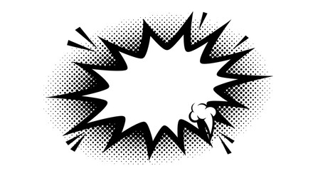 Comic explosion boom speech bubble with dynamic halftone effect on isolated white background. © Naya