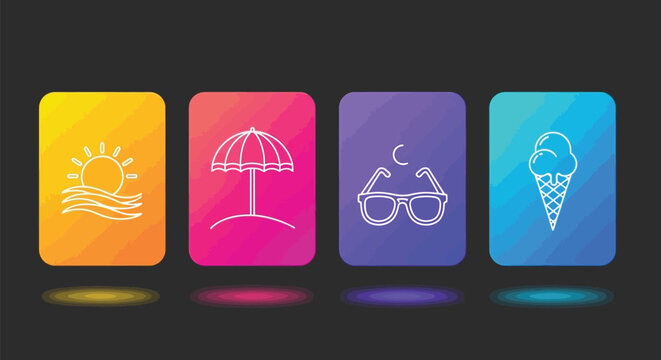 Summer icons, colorful set, 4 elements, vector graphics