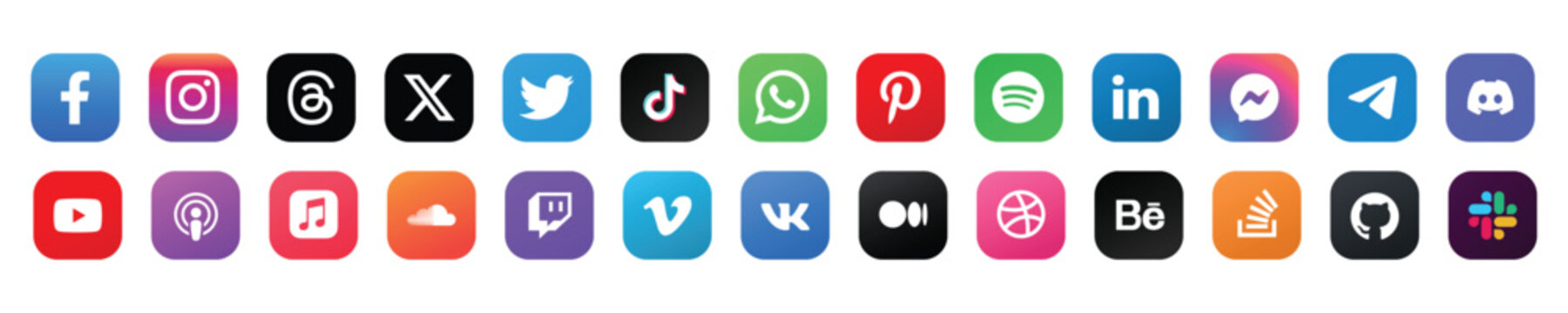 Collection of popular social media application icons vector illustration