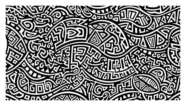 Intricate tribal pattern with geometric shapes and swirl motifs in ethnic style