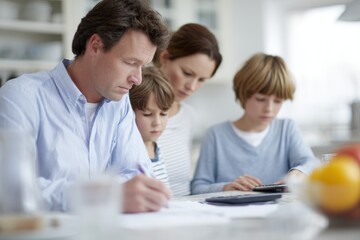 Fototapeta premium worried family calculating household expenses inflation crisis