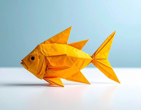 鮮やかな折り紙で作られた金魚：クリーンな背景に映える日本の伝統工芸をモチーフにしたフォトリアルな3Dレンダリング素材