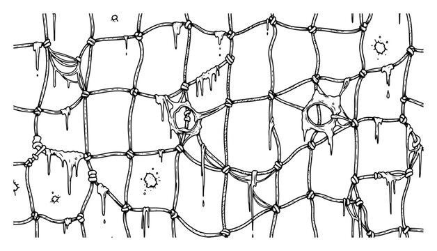 Fishing net texture with ropes and knots in vintage sketch style