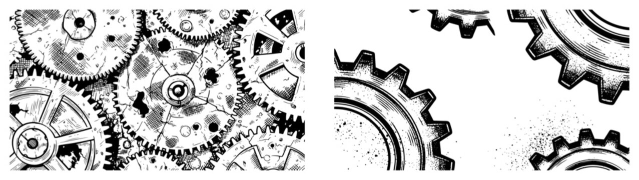 Mechanical gears and cogs in detailed industrial vintage style