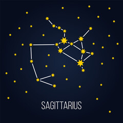 Fototapeta premium sagittarius zodiac constellation sign, astrology vector symbol on dark blue background