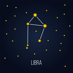 Fototapeta premium libra zodiac constellation sign, astrology vector symbol on dark blue background
