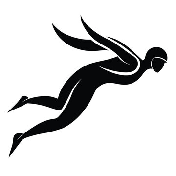 Silhouette illustration of a skydiver in freefall against a white background