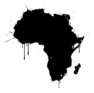 Africa continent map silhouette in grunge ink splatter style