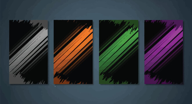 Brush stroke backgrounds, colorful rectangles, black, gray, orange, green, purple