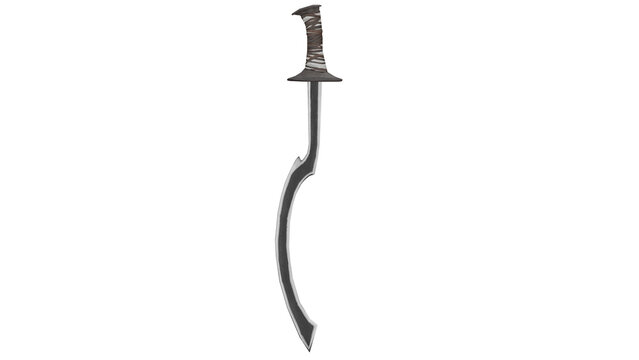 3D model of a khopesh sword shown in a vertical position