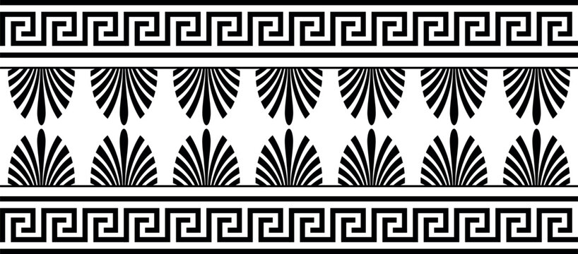 Seamless pattern with Greek ornament. Greek floral meander, key meander. Endless European pattern border. Border Ancient Greece, Roman Empire. For textile, engraving, embroidery, porcelain, tile