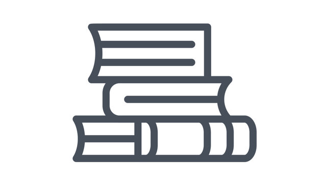Minimalist black line art vector icon illustration of a stack of three books, representing education, library, learning, and reading, isolated on a white background for graphic design.