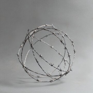 Barbed wire shaped like globe representing restricted freedom