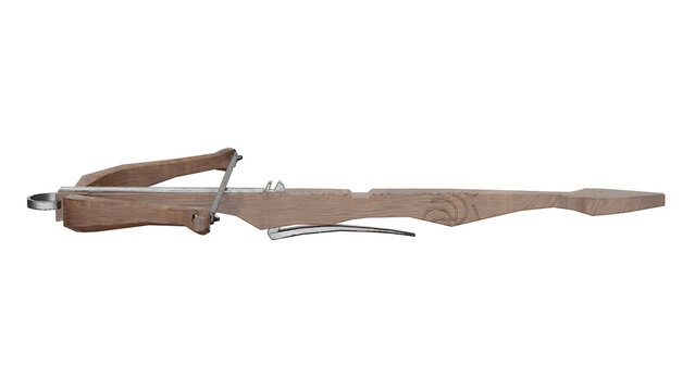 Detailed 3D model of a medieval crossbow design in wood