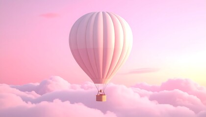 Fototapeta premium Pastel Hot Air Balloon Floating in Soft Pink Sky Dreamy Minimal Illustration
