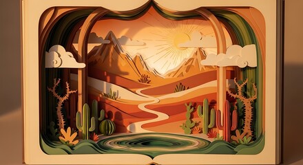 Obraz premium Vintage Paper Cut Out Landscape Scene.