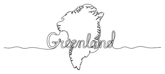 Greenland map outline with cursive text in continuous line art style © Katarzyna
